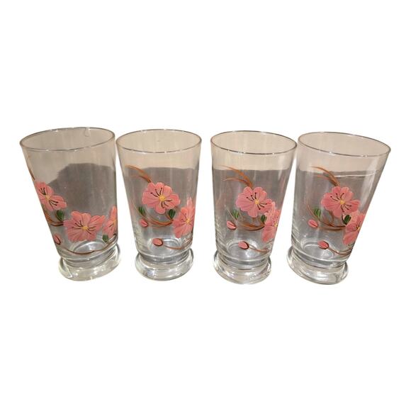 VTG Franciscan Glass Water Tumblers Set of 4 Hand Painted Desert Rose - Picture 1 of 7